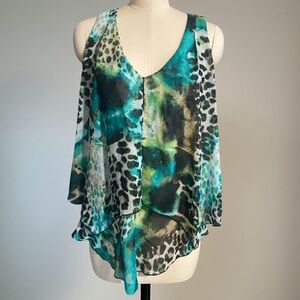 Layered Leopard Print w/ Teal Sleeveless Blouse